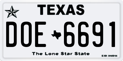 TX license plate DOE6691