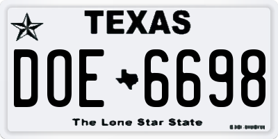 TX license plate DOE6698