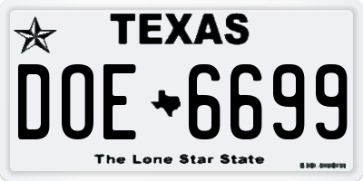 TX license plate DOE6699
