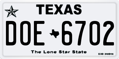 TX license plate DOE6702