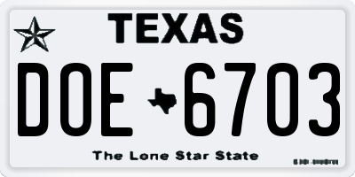 TX license plate DOE6703