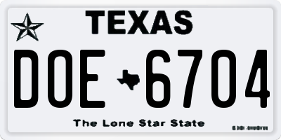 TX license plate DOE6704