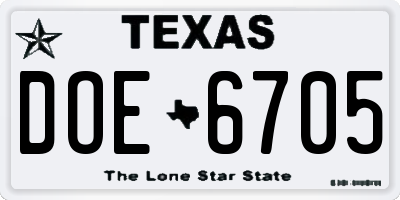 TX license plate DOE6705