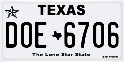 TX license plate DOE6706