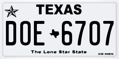 TX license plate DOE6707