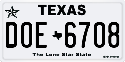 TX license plate DOE6708