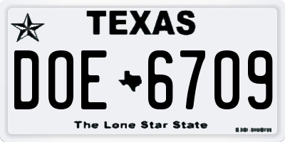 TX license plate DOE6709
