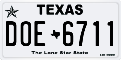TX license plate DOE6711