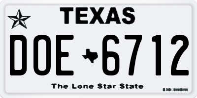 TX license plate DOE6712
