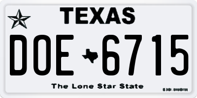 TX license plate DOE6715