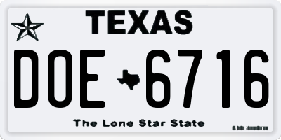 TX license plate DOE6716