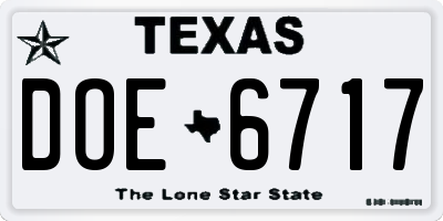 TX license plate DOE6717