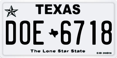 TX license plate DOE6718