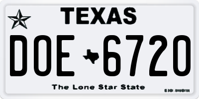 TX license plate DOE6720