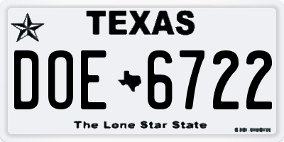 TX license plate DOE6722
