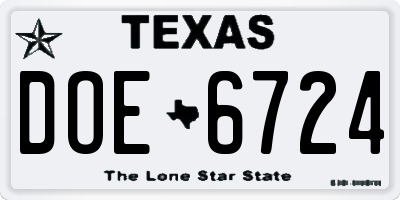 TX license plate DOE6724