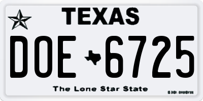 TX license plate DOE6725