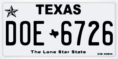 TX license plate DOE6726