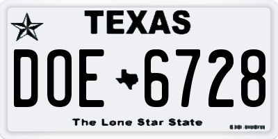 TX license plate DOE6728