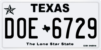 TX license plate DOE6729