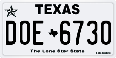 TX license plate DOE6730