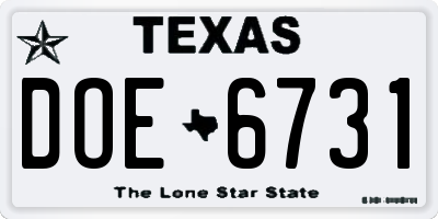 TX license plate DOE6731