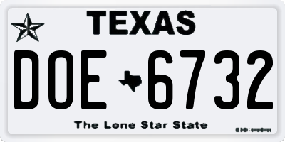 TX license plate DOE6732