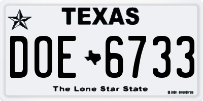 TX license plate DOE6733
