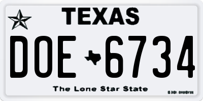 TX license plate DOE6734