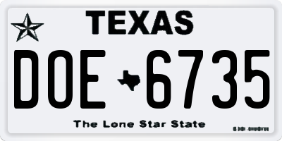 TX license plate DOE6735