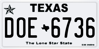 TX license plate DOE6736