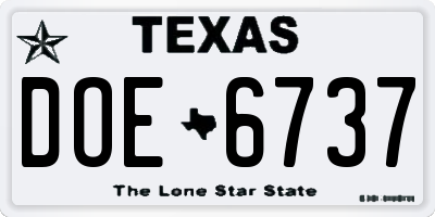 TX license plate DOE6737