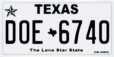 TX license plate DOE6740