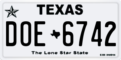 TX license plate DOE6742