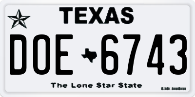 TX license plate DOE6743
