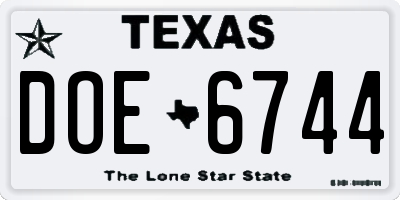 TX license plate DOE6744