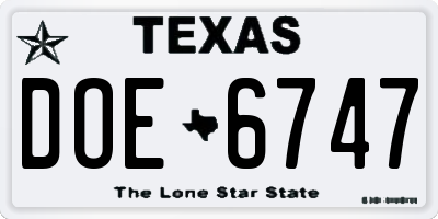 TX license plate DOE6747