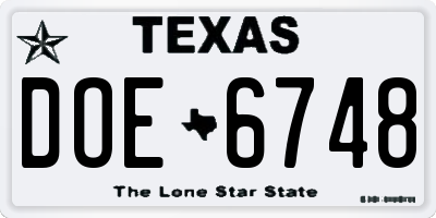 TX license plate DOE6748