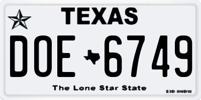 TX license plate DOE6749