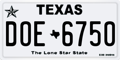 TX license plate DOE6750