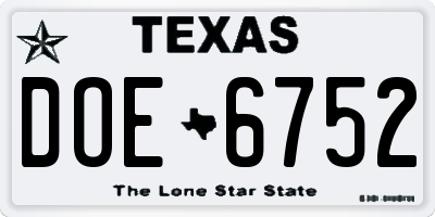 TX license plate DOE6752