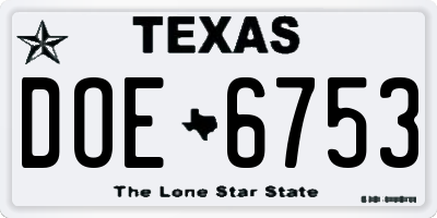 TX license plate DOE6753