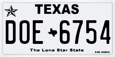 TX license plate DOE6754