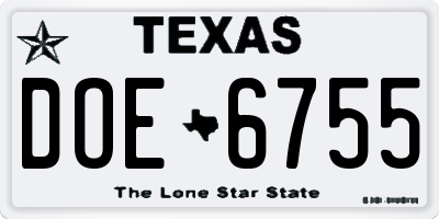TX license plate DOE6755
