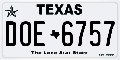 TX license plate DOE6757