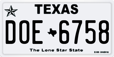 TX license plate DOE6758