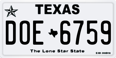 TX license plate DOE6759