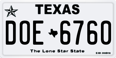 TX license plate DOE6760