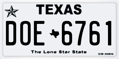 TX license plate DOE6761