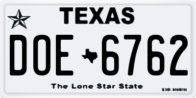 TX license plate DOE6762